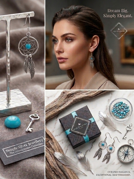 Simply Silver Jewellery & Accessories Jewelry - Sterling Silver Dreamcatcher Earrings with Turquoise Stone